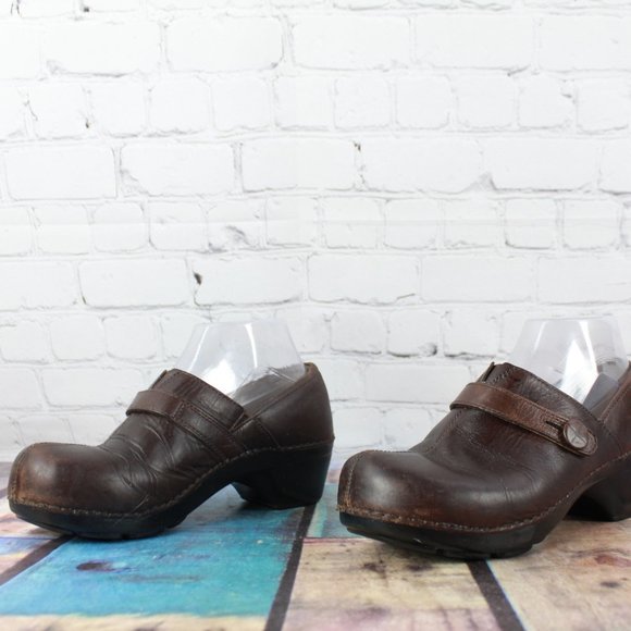 Dansko Solistice Button Strap Brown Leather Slip On Heel Clogs Size US 8 - Picture 2 of 9